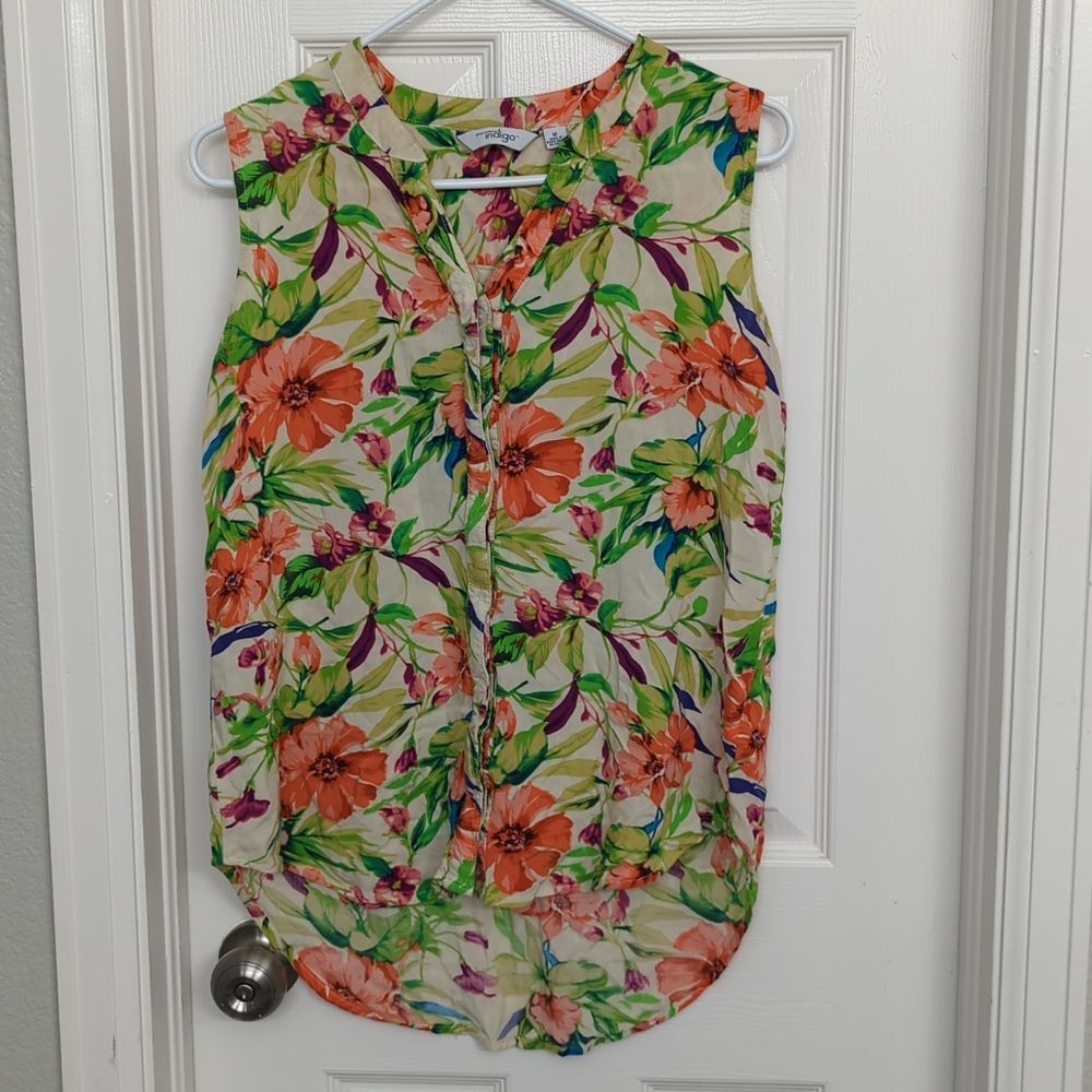 Great Northwest Indigo Sleeveless Rayon Floral Button down top Size M